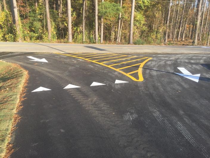 New Striping Layout at the entrance of Fort McClellan. 